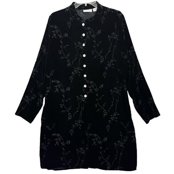 Jacklyn Smith Velvet Burnout Tunic Dress Large Sheer Floral Whimsigoth Witchy - Picture 1 of 11
